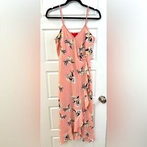 Jennifer Lopez peach floral wrap dress Sz S